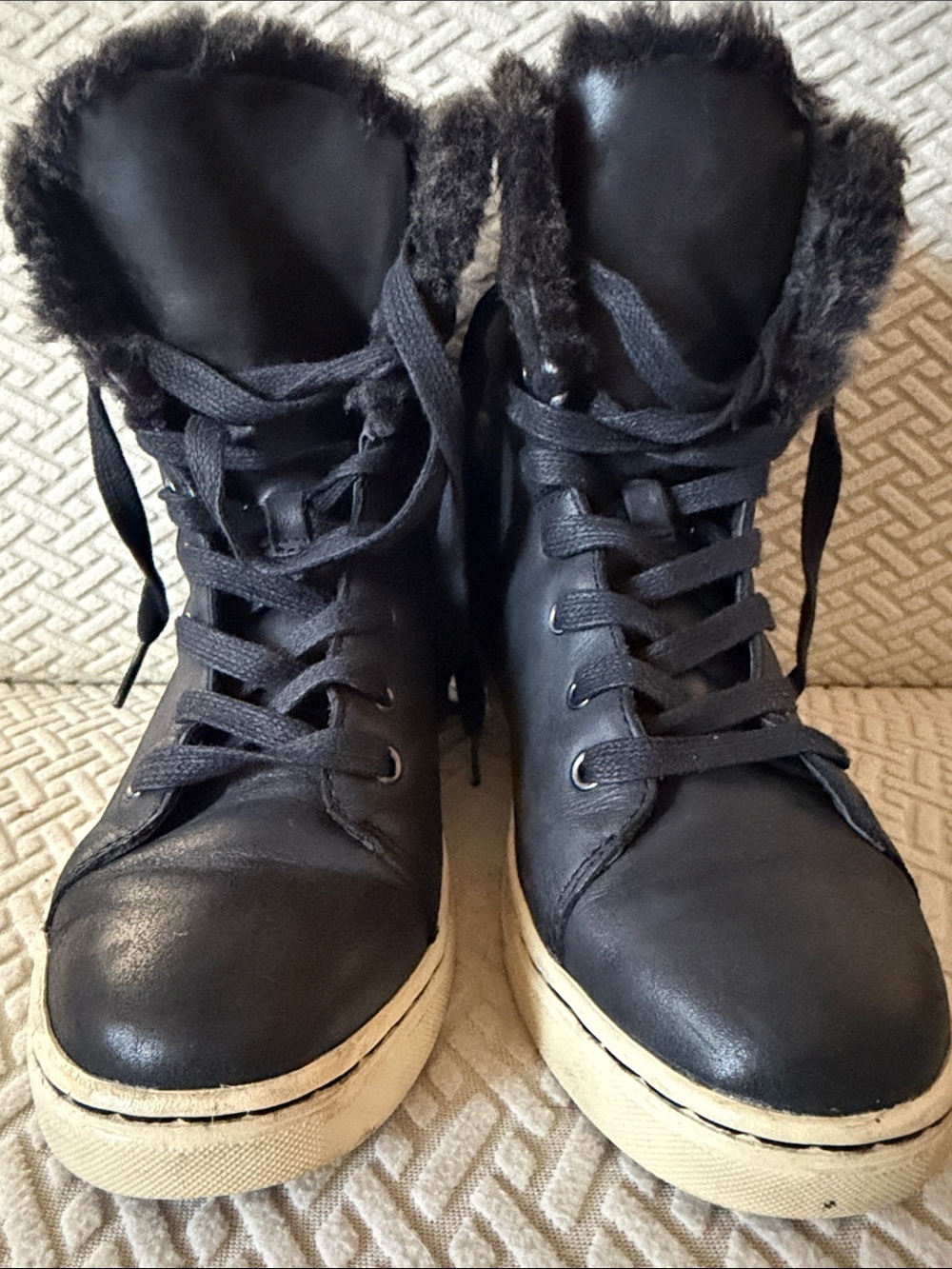 UGG Black Lace-Up Faux Fur Combat Boots